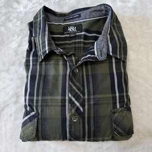 Rock & Republic Mens Plaid  Button‎ Up Shirt Green Black XL Easy Care Fabric